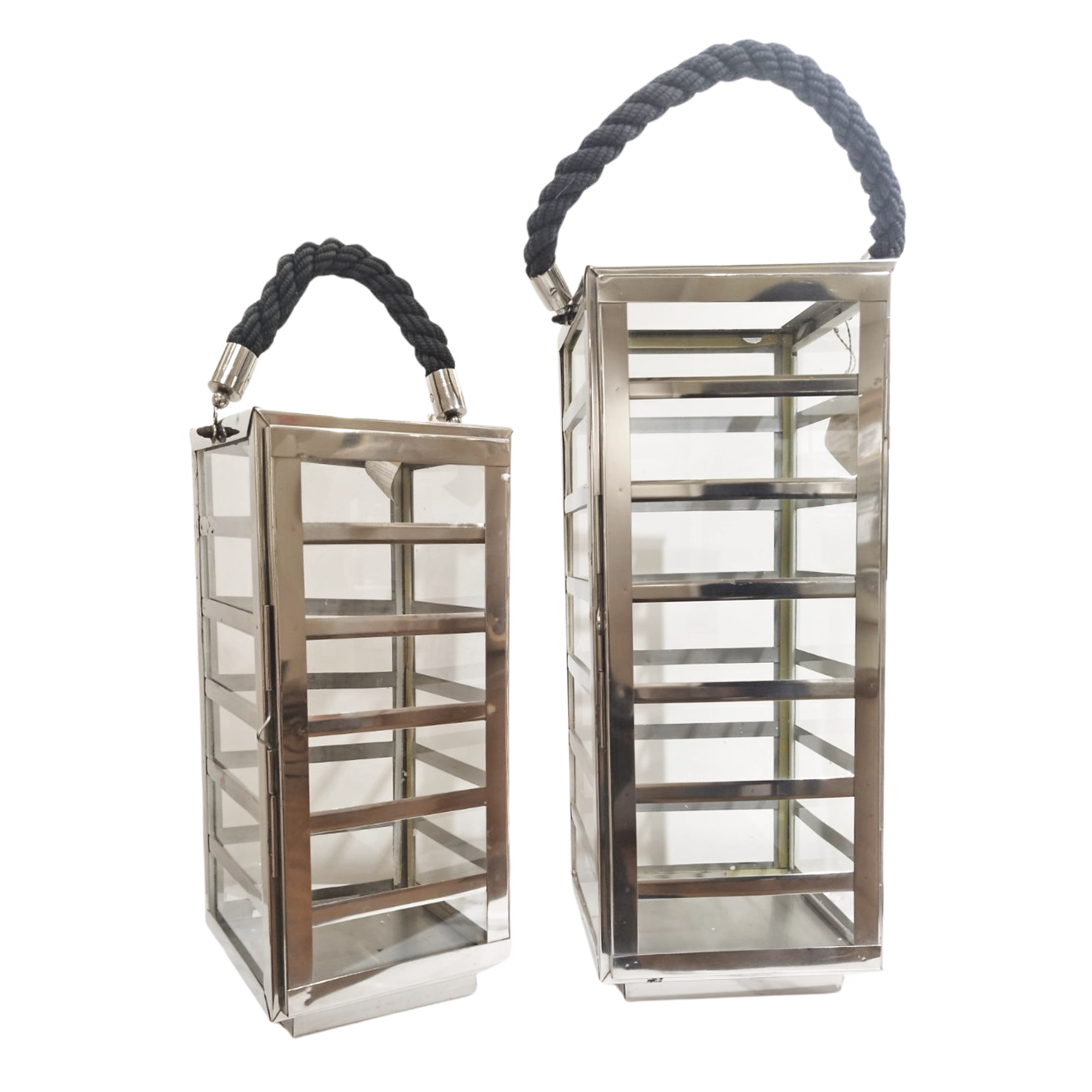 Adams Small Lantern w/ Metal Strips & Natural Rope Handle